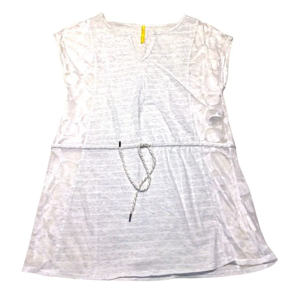 NWOT Lole Womens Swim Cover-Up‎ Dress Med white Stripes Geometric Sheer Sides